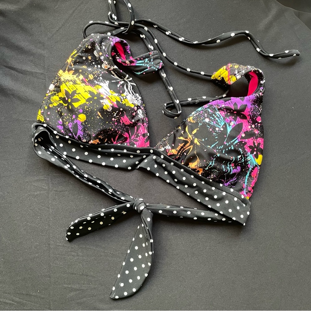 Bikini Top black/white polka dot neon graphic swim ARIZONA JEAN COMPANY S/CH